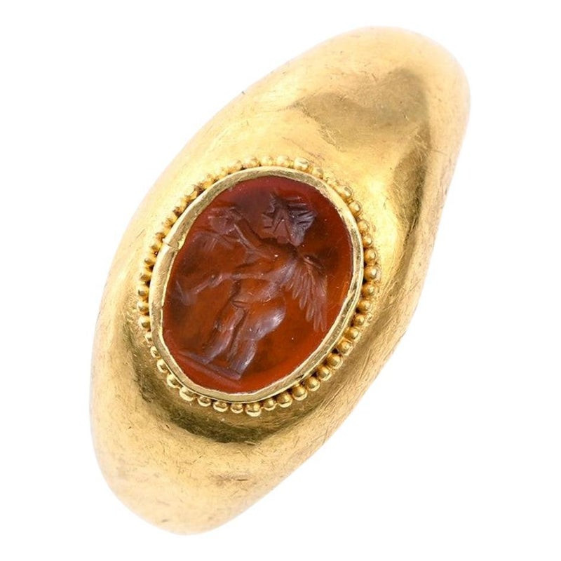 Ancient Roman Gold Ring with Eros Intaglio 2nd Century AD