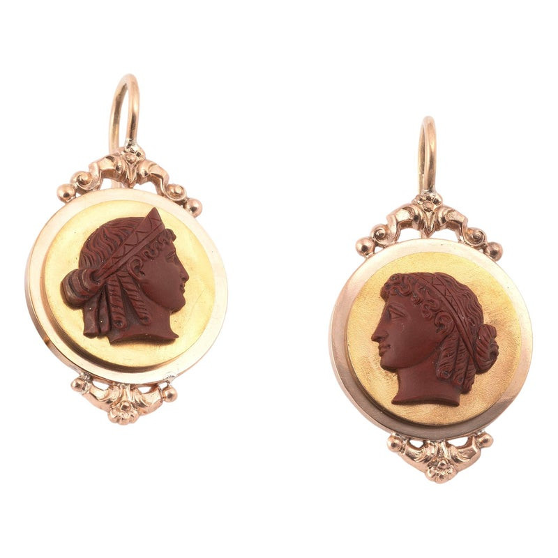 Antique Red Jasper Cameo Earrings Late 19th Century