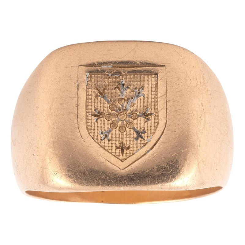 18kt Yellow Gold Signet Family Crest Men's Ring