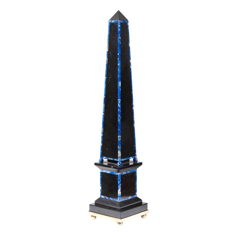 Late 19th Century Black Marble and Lapis Lazuli Obelisk Garniture