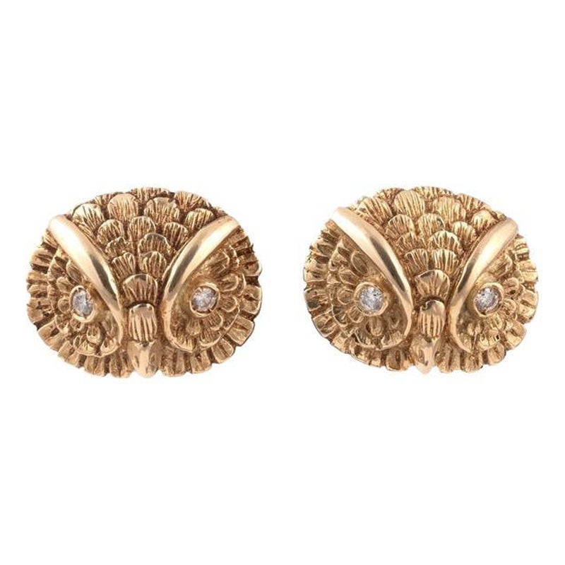 Vintage Pair of Diamond Novelty Owl Stud Earrings