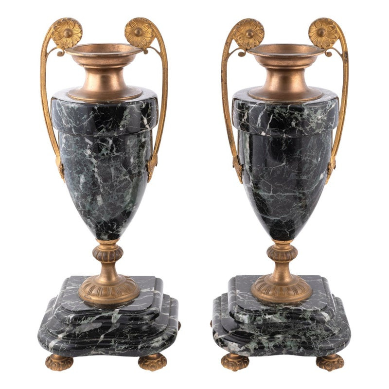 Pair Of 19th Century Green Marble & Ormolu Vases