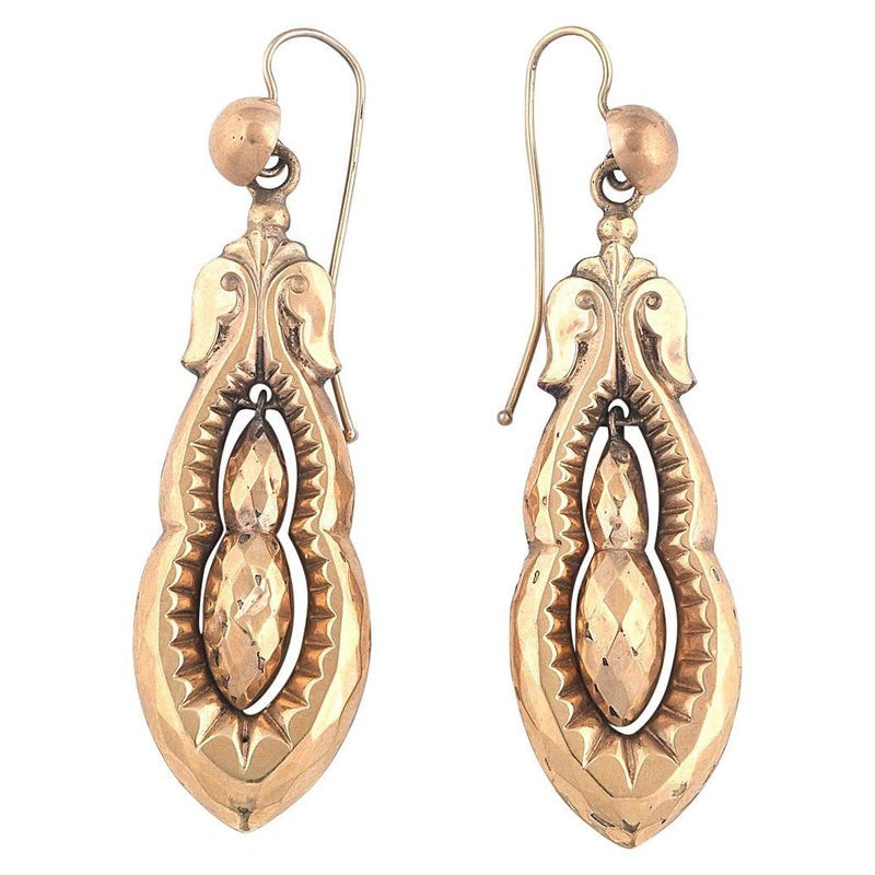 1890s Victorian Gold Pendant Earrings