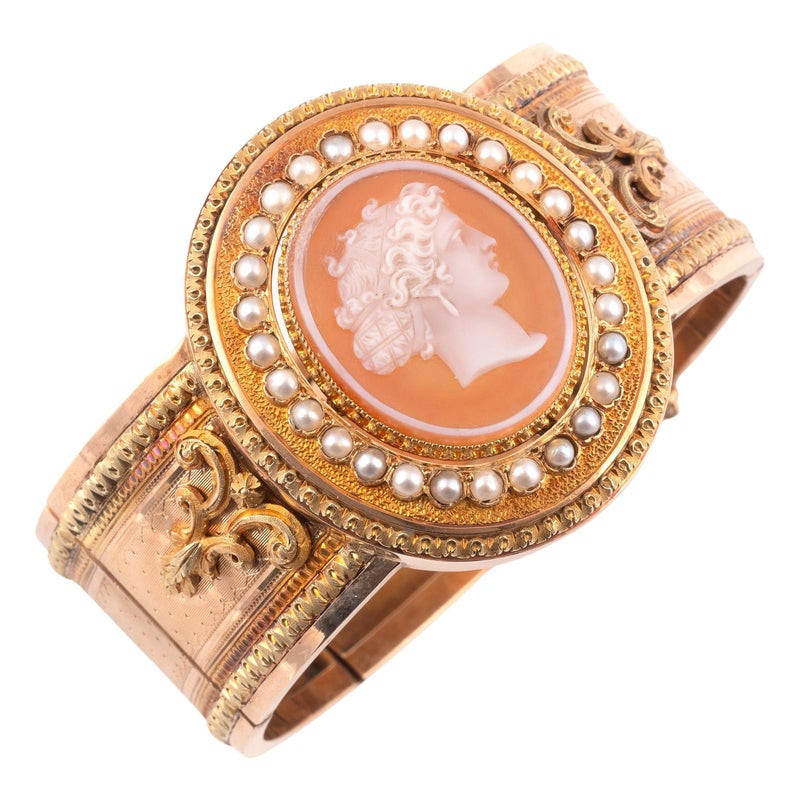 Archaeological-Style Gold And Agate Cameo Bangle 1850's