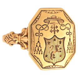 Antique French 18kt Yellow Gold Episcopal Coat of Arms Ring