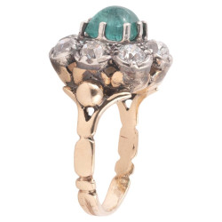 A Cabochon Emerald And Diamond Cluster Ring