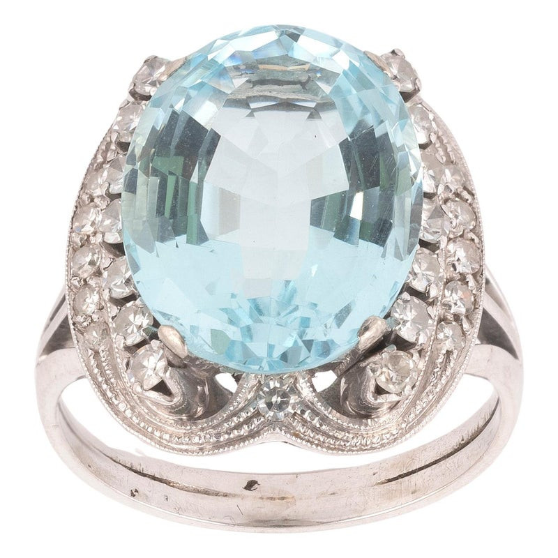 Retro Aquamarine And Diamond Dress Ring