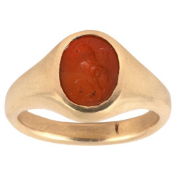 Roman Carnelian Gryllus Intaglio Set in Gold Ring circa 2nd Century A.D