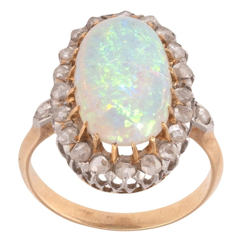 Late 19th Century 18kt Gold Diamond And Oval Opal Ring