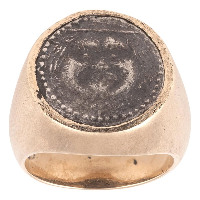 Ancient Silver Coin With A Gorgon Head Ring