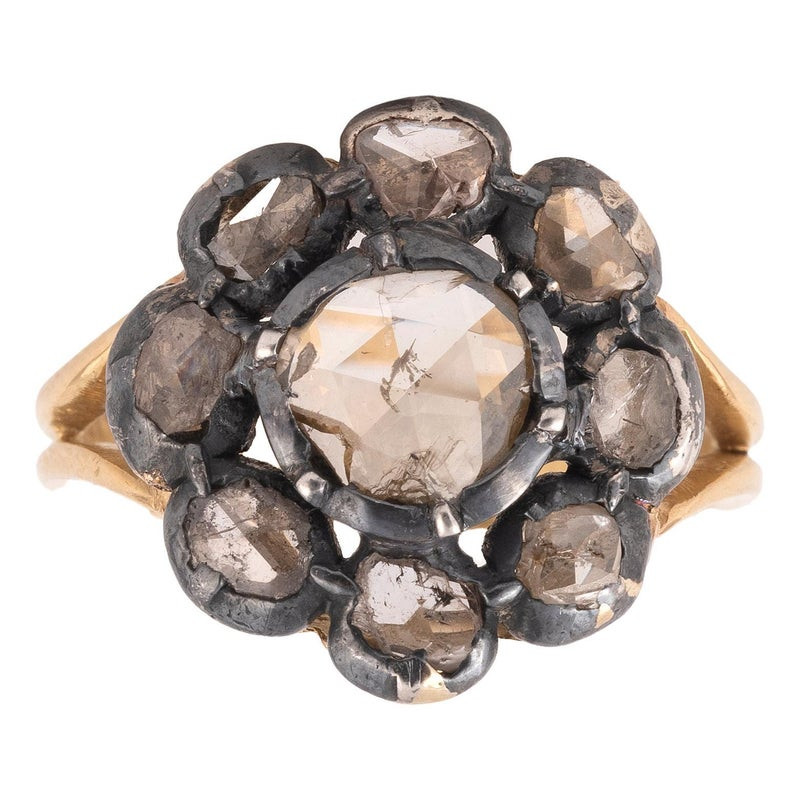 Antique Rose Cut Diamond Gold Cluster Ring