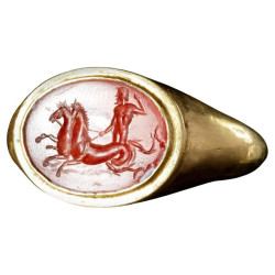 Roman Gold Ring Carnelian Intaglio Neptune In Biga Of Hippocamps 1st Century AD