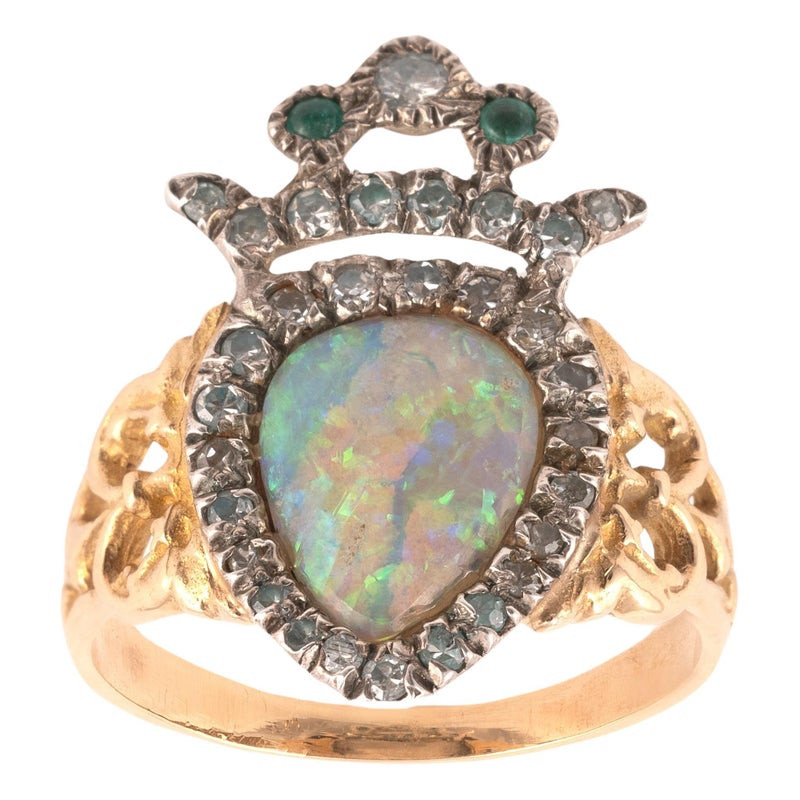 Antique French Opal And Diamond Engagement Ring Late 19th Century