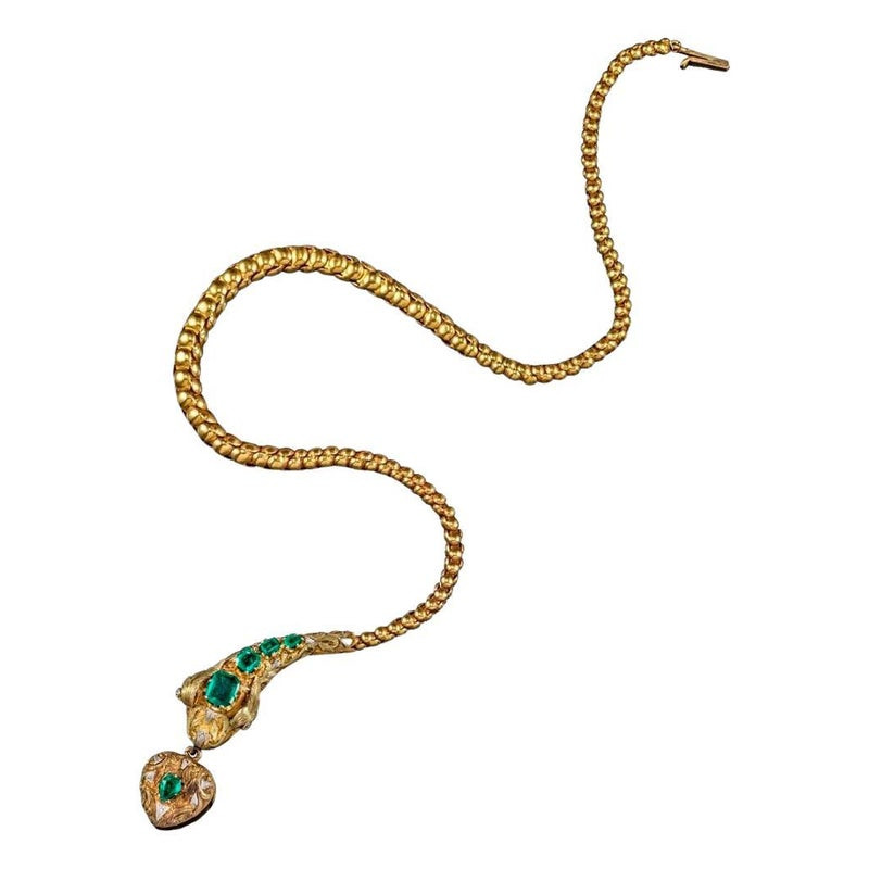 A Victorian Emerald-Set Gold Snake Necklace