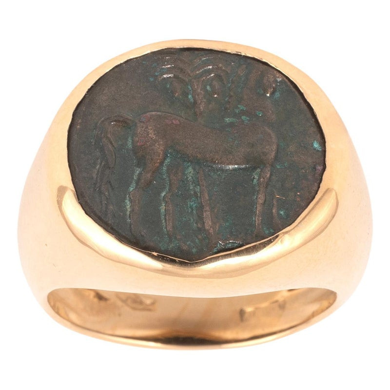 Ancient Authentic Tanit Coin 18KT Yellow Gold Ring