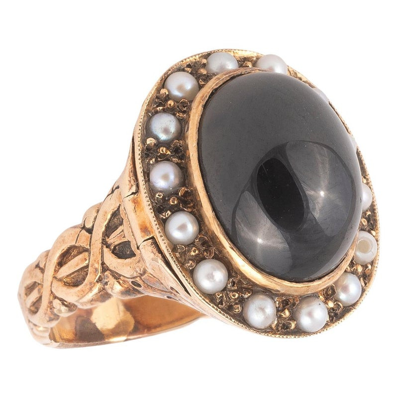 Late 18th Century Cabochon Garnet And Pearl Poison Ring