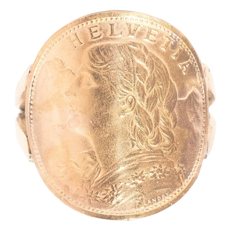 1935 Swiss 20 Franc Helvetia Gold Coin Ring