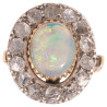 Early 1900's Cabochon Opal And Rose Diamond Cluster Ring