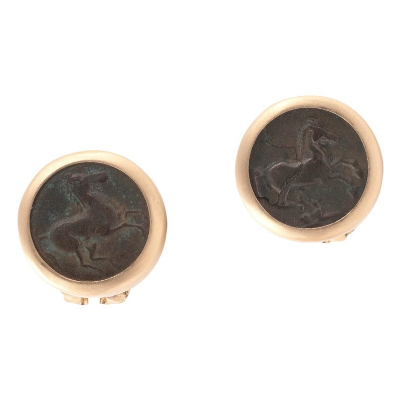 18K Yellow Gold Ancient Tanit Coin Earclips