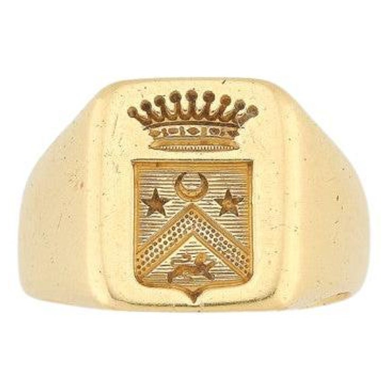 18kt Yellow Gold Signet Family Crest Ring