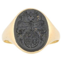 Antique Gold And Onyx Intaglio Italian Family Crest Men's Ring