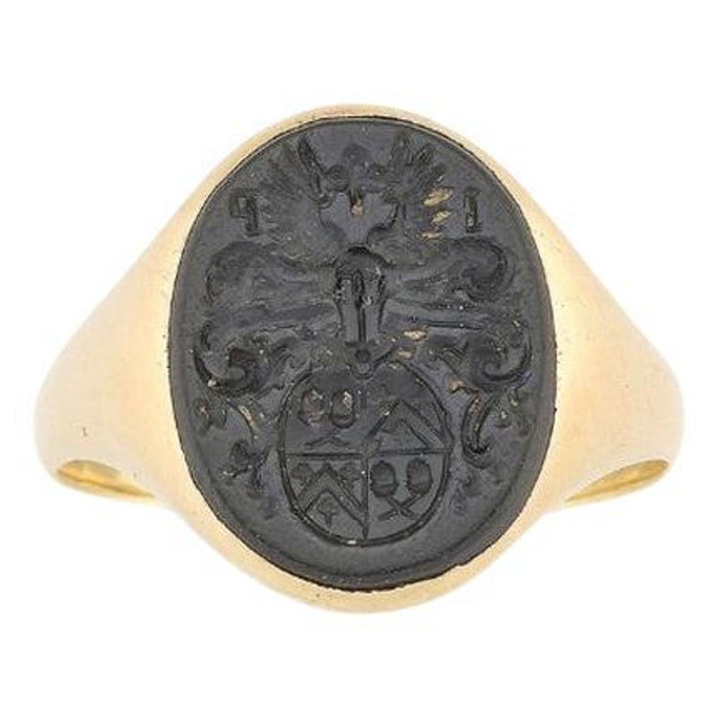 Antique Gold And Onyx Intaglio Italian Family Crest Men's Ring