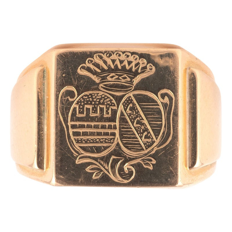 Antique 18kt Rose Gold Signet Family Crest Ring