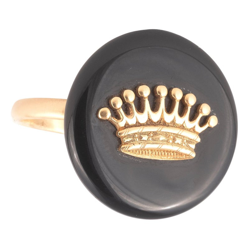 19th Century Italian Gold And Onyx Crown Ring