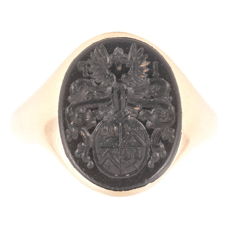 Antique Gold And Onyx Intaglio Italian Family Crest Men's Ring