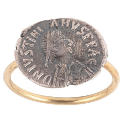 18kt Glod And Early Byzantine silver coin Ring Circa 527-565 D.C.