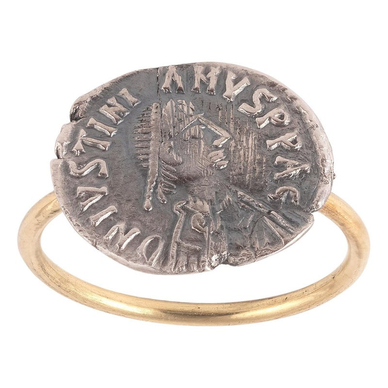 18kt Glod And Early Byzantine silver coin Ring Circa 527-565 D.C.