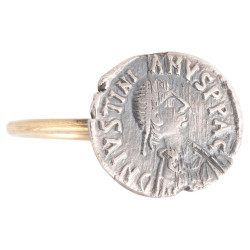 18kt Glod And Early Byzantine silver coin Ring Circa 527-565 D.C.