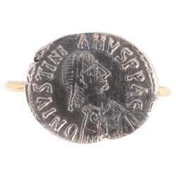 18kt Glod And Early Byzantine silver coin Ring Circa 527-565 D.C.