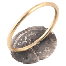 18kt Glod And Early Byzantine silver coin Ring Circa 527-565 D.C.