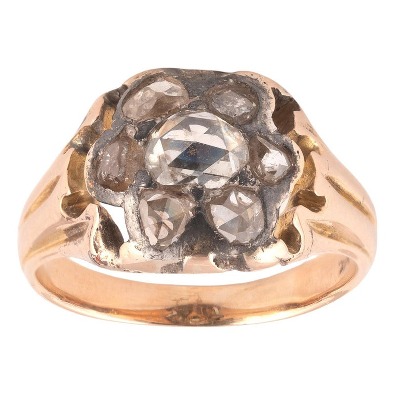 Antique Georgian Rose Cut Diamond Gold Cluster Ring