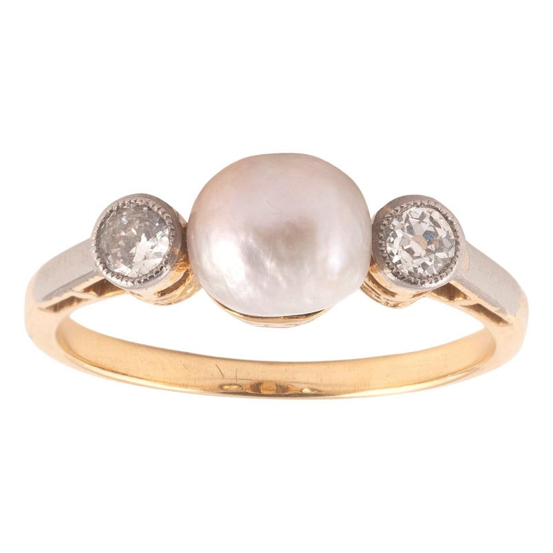 A Natural Pearl And Old Cut Diamond Ring Circa 1910