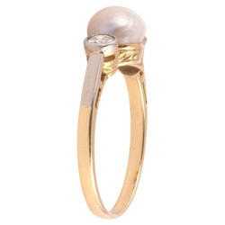 A Natural Pearl And Old Cut Diamond Ring Circa 1910