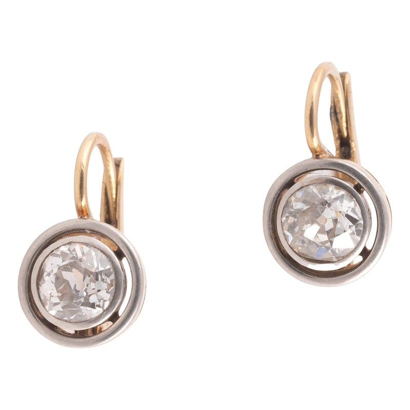 Antique Stud Earrings With Old European Cut Diamonds