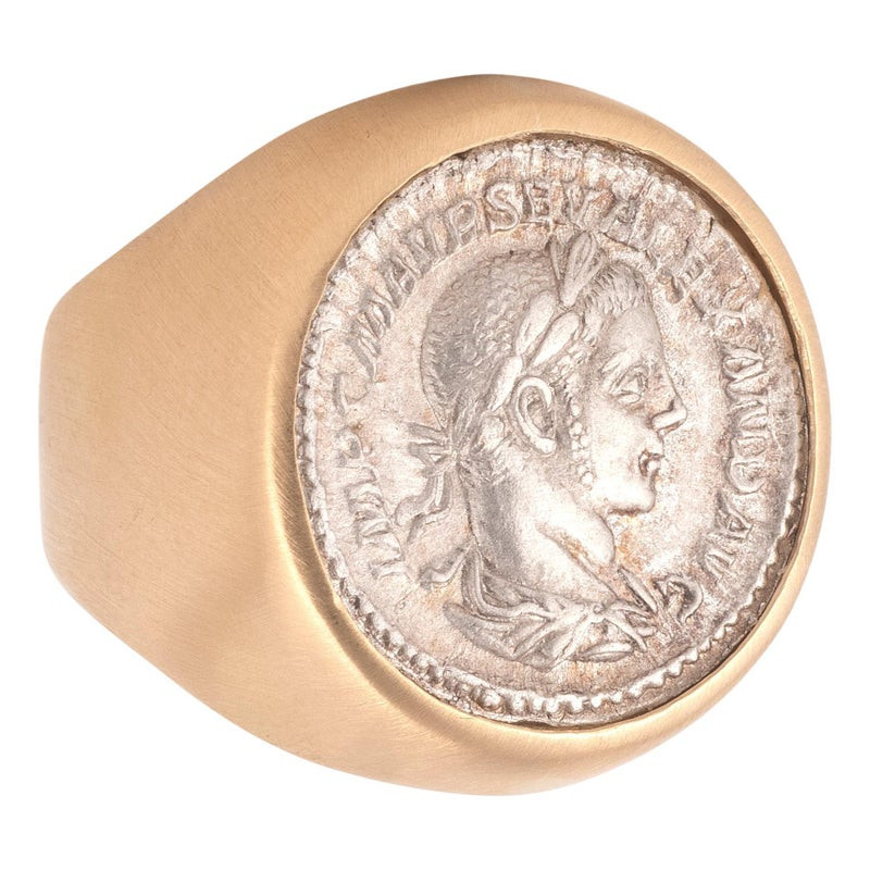 18kt Yellow Gold And Silver Roman Coin Severus Alexander (222-235 AD) Ring