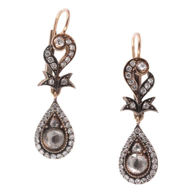 Antique Italian Pair Of Rose-Cut Diamond Earrings 1870ca