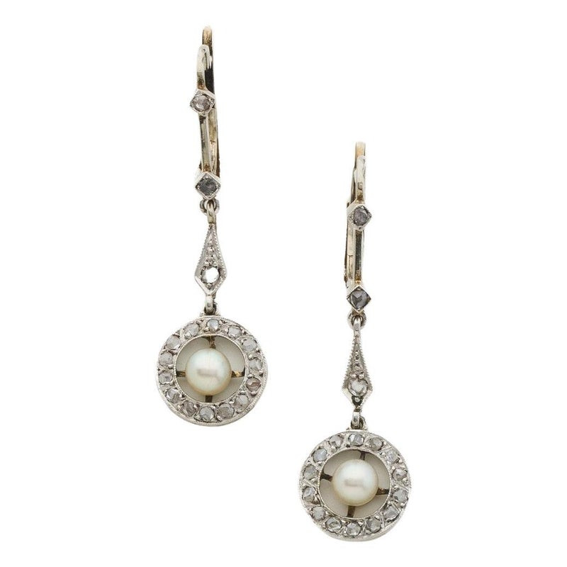 Early 1900 Pearl Diamond And Gold Pair Of Earrings