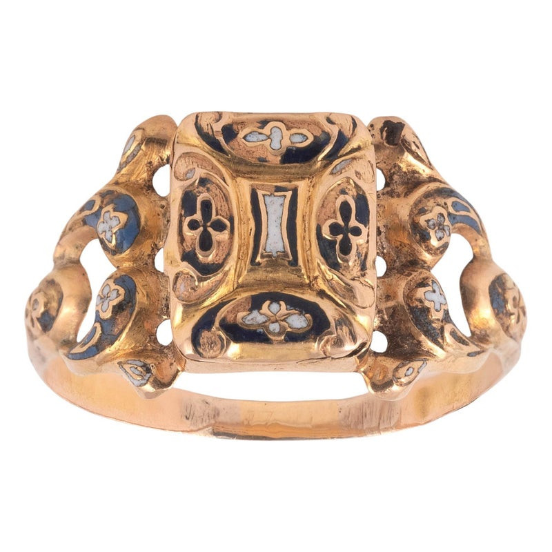 Late 18th Century Enamel Gold Poison Ring Circa 1790's