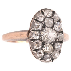 Antique Old Cut Diamond Cluster Oval Ring