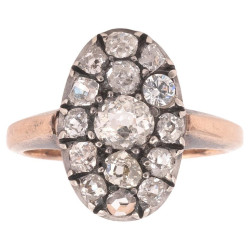 Antique Old Cut Diamond Cluster Oval Ring