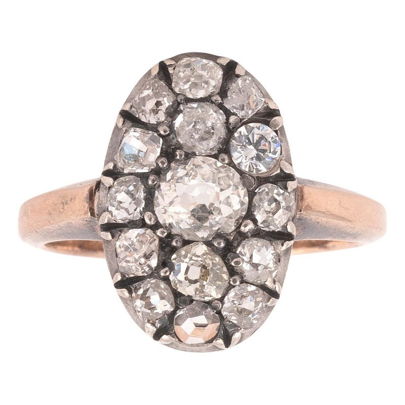 Antique Old Cut Diamond Cluster Oval Ring