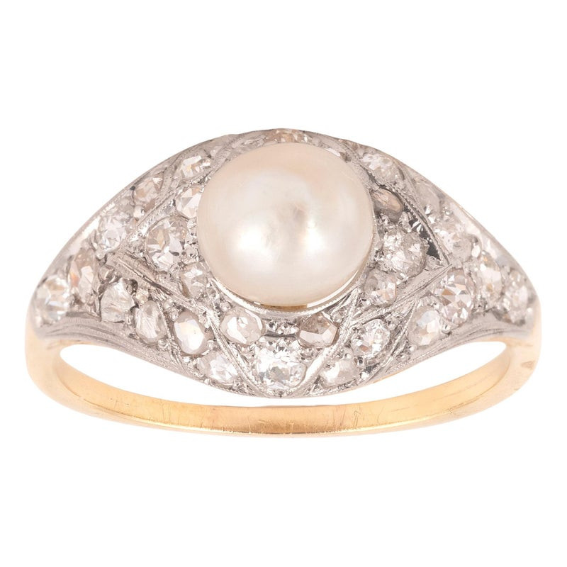 Natural Pearl and Diamond Ring