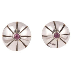 Retro Pair Of Platinum And Cabochon Ruby Ear-studs