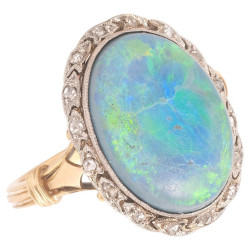 A Black Opal And Diamond Cluster Ring