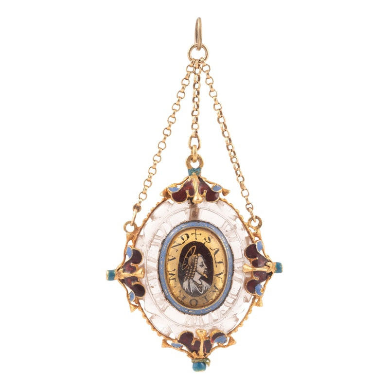 Italian Renaissance Early 17th Century Rock Crystal & Enemal Devotional Pendant