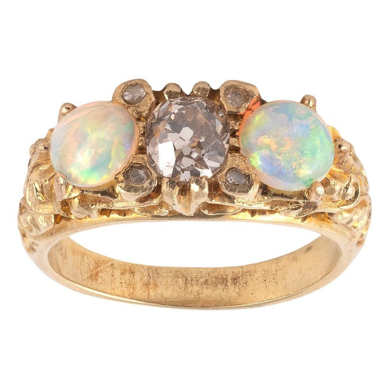 Late Victorian Opal & Diamond Three-Stone Ring